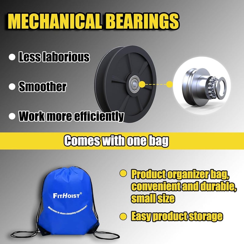 FITHOIST Block and Tackle 2200 LBS Breaking Strength Heavy Duty Pulley, 50 Ft Rope Pulley, 5:1 Lifting Power Pulley System, Pulley Hoist for Animal Husbandry, Warehouses, Constructions(Black) - Image 2